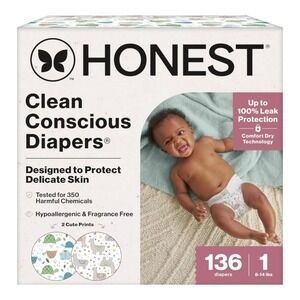 Honest - Clean Conscious Diapers (Size 1) - Baby Diapers 136 Count